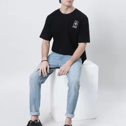 Kryptic Black Relaxed Fit Printed Oversized Crew T-Shirt image 5