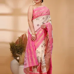 DipDiya Floral Zari Pure Cotton Taant Saree-picture-25