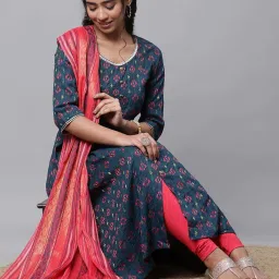 Aurelia Blue Printed Kurta and Pant Set With Dupatta image 5