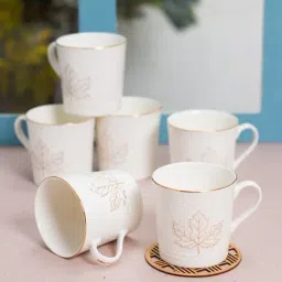 JCPL Printed White Ceramic Tea Cups- Set of 6 (200 ml each)-image-5