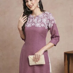 Fashor Mauve Embroidered Straight Kurta image 5