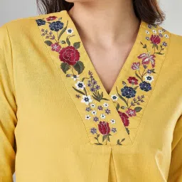 Rangmanch by Pantaloons Yellow Cotton Embroidered A Line Kurta image 5
