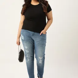 Sztori Women Plus Size Blue Skinny Fit Mildly Distressed Light Fade Stretchable Jeans image 1