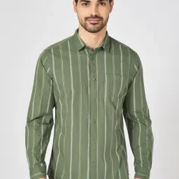 Byford By Pantaloons Green Cotton Slim Fit Striped Shirt-picture-21