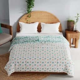 Bianca Mezzo Aqua & White Cotton Geometric Double Dohar-picture-29