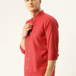 SOJANYA Men Red Classic Regular Fit Solid Casual Shirt image 4