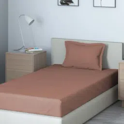 DDecor Solid Brown 150 TC Cotton Single Bedsheet with 2 Pillow Covers-image-0