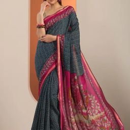 Libas Teal Ethnic Motifs Saree With Unstitched Blouse-picture-19