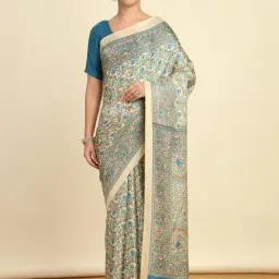 Soch Womens Teal Floral Print Art Silk Saree-picture-11