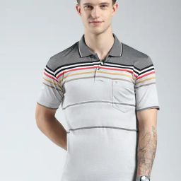 Monte Carlo Grey Cotton Regular Fit Stripes Polo T-Shirt-picture-15
