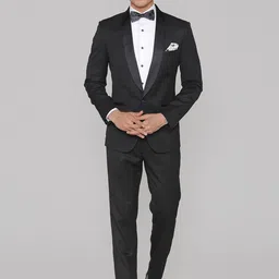 MANQ Men Black Solid Slim Fit Tuxedo Suit-picture-29