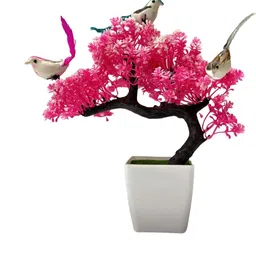 Dekorly Pink Plastic Maple Artificial Flowers & Plants With Pot-picture-21