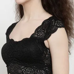 Friskers Black Self Design Non-Wired Lightly Padded Bralette Bra O-7038-01 image 5