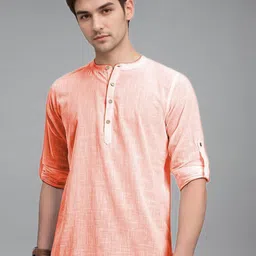 KNOWTED Band Collar Roll-Up Sleeves Straight Short Kurta-picture-25