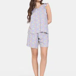 Zivame Blue Printed Top With Shorts-image-88