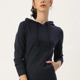 ARISE Women Navy Blue Hooded Sweatshirt-image-7