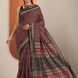 Libas Red Floral Saree With Unstitched Blouse-image-11