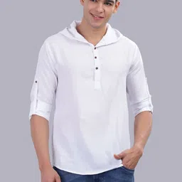 SZN Men White Half Button Placket Hooded Casual Shirt-picture-33
