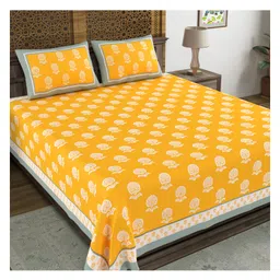 blocks of india Blocks Of  India Hand Block Printed Cotton Super King Size Bedsheet  Yellow Buti-picture-13