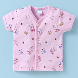 Tango Interlock Knit Half Sleeves Jhabla with Bear Print - Pink-picture-37