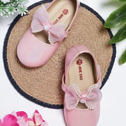Mine Sole Bow Applique Detailed & Pearl Embellished With Velco Closure Mary Jane Ballerinas - Pink-picture-12