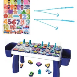 YAMAMA Toddlers Education Table 5 in 1 Early Learning Shape Matching Mathematical Counting Magnetic Fishing Table Toy - Multicolor image 1