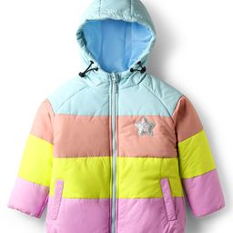 Babyhug Woven Full Raglan Sleeves Hooded Padded Jacket With Color Block Design & Star Patch - Multicolor-picture-16