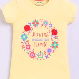 Parrot Crow Cotton Knit Short Sleeves Flowers Make Me Happy Text Printed Tee - Lemon Yellow-picture-15