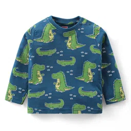 Babyhug Cotton Knit Full Sleeves Night Suit with Dino Print - Blue image 2