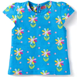 Babyhug Cotton Knit Half Sleeves Co-ords Short Night Suits with Floral & Polka Dots Print Pack of 2 - Blue & Dark Pink image 2