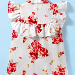 kookie kids india Kookie Kids Woven Frill Sleeves Front Open Collared Top with Floral Print - White image 2