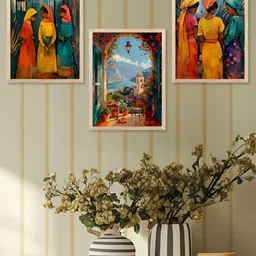 Kotart Brown & Yellow 3 Pieces Abstract Printed Wooden Wall Arts-picture-10