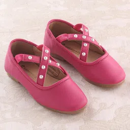 Cute Walk by Babyhug Slip On Ballerinas with Pear Detailing -Dark Pink image 3
