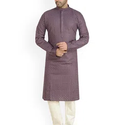 ARRUGA Men Geometric Embroidered Chikankari Regular Straight Kurta with Pyjamas-picture-41