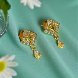 AccessHer Gold Plated Artificial Stones Studded Skin Friendly Square Shaped Jewellery Set image 5