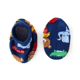 Babyhug 100% Cotton Interlock Knit Cap Mitten & Booties with Animal   Print -Navy Blue image 5