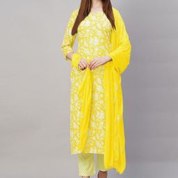 GoSriKi Women Floral Printed Regular Kurta with Trousers & With Dupatta-picture-15