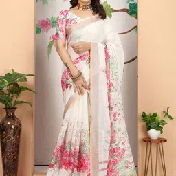 Anouk Floral Printed Zari Saree image 2