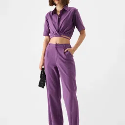 The Souled Store Purple Cotton Cropped Shirt image 5