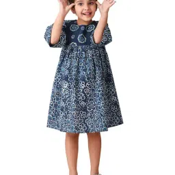 Fabindia Kids Navy Floral Print Dress-image-95
