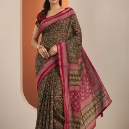 Libas Green Floral Saree With Unstitched Blouse-picture-34