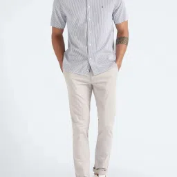 Tommy Hilfiger Carbon Navy & Optic White Cotton Regular Fit Striped Shirt image 5