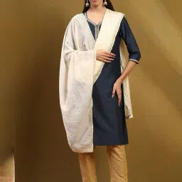 Biba Off White Solid Dupatta image 5
