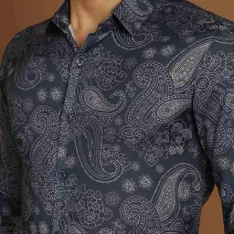 Indian Needle Navy Regular Fit Printed Shirt image 5