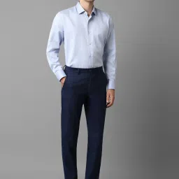 louis philippe Men Navy Super Slim Fit Check Flat Front Formal Trousers image 5