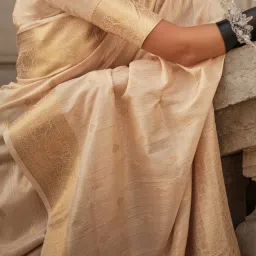 Saree Mall Beige Woven Saree With Unstitched Blouse image 5