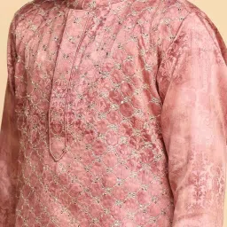 KISAH Kids Pink & White Embroidered Full Sleeves Kurta Set image 5