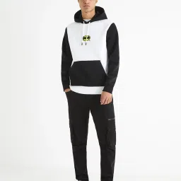 celio celio* Black & White Regular Fit Graphic Print Cotton Hooded Sweatshirt image 5