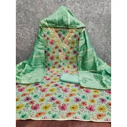 BlissFlair Floral Embroidered Sequinned Chanderi Silk Unstitched Dress Material image 3