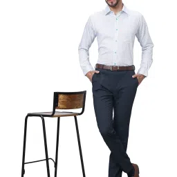 Raymond Blue & White Slim Fit Printed Shirt image 5